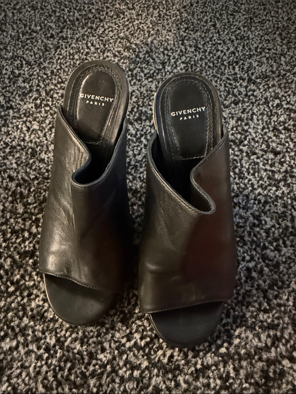 Givenchy Black Leather Peep-Toe Mule Sandals